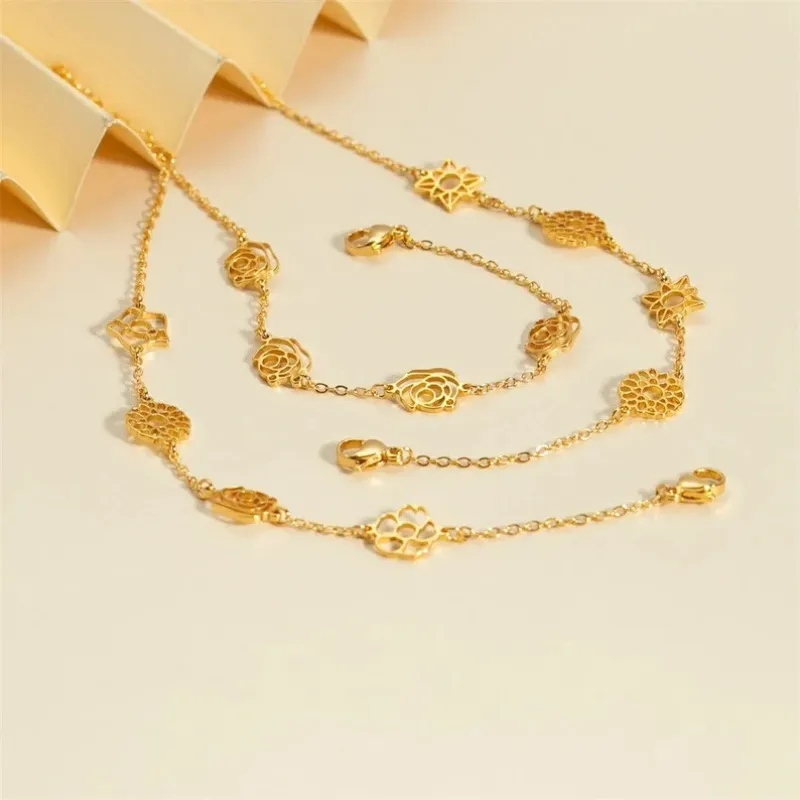 Birthday Flower Handmade Stainless Steel Flower Combination Bracelet - Image 2